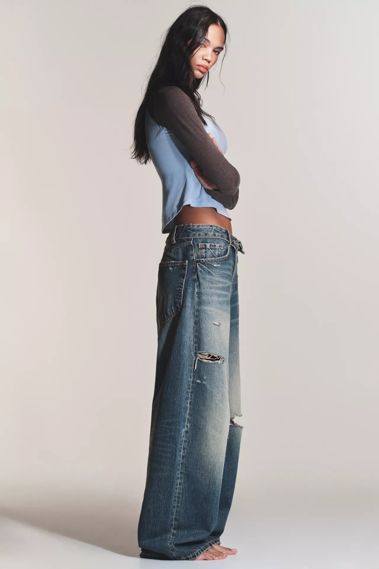 TRF MID-RISE FOLDED WAIST JEANS