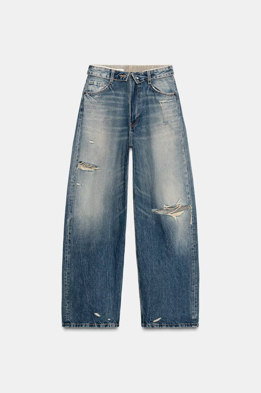 TRF MID-RISE FOLDED WAIST JEANS