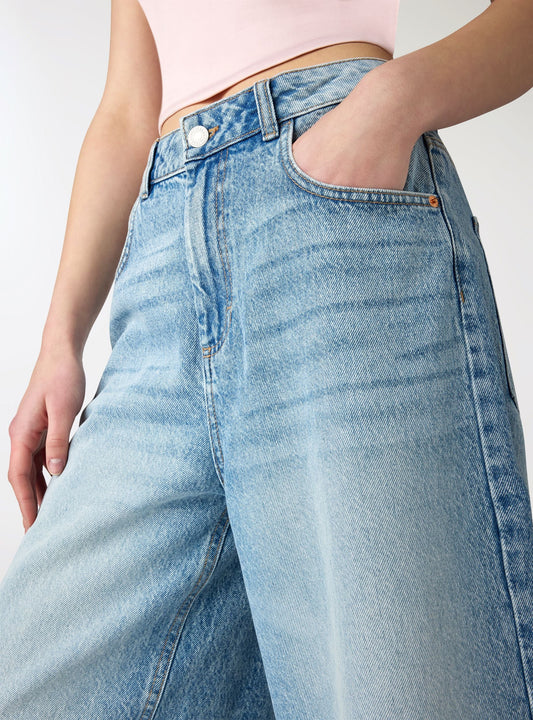 Wide five-pocket jorts - Light blue denim