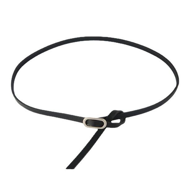 Pearl Buckle No-Hole Skinny Belt