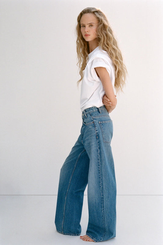 ZARA TRF HIGH-WAIST WIDE LEG CROSSOVER JEANS