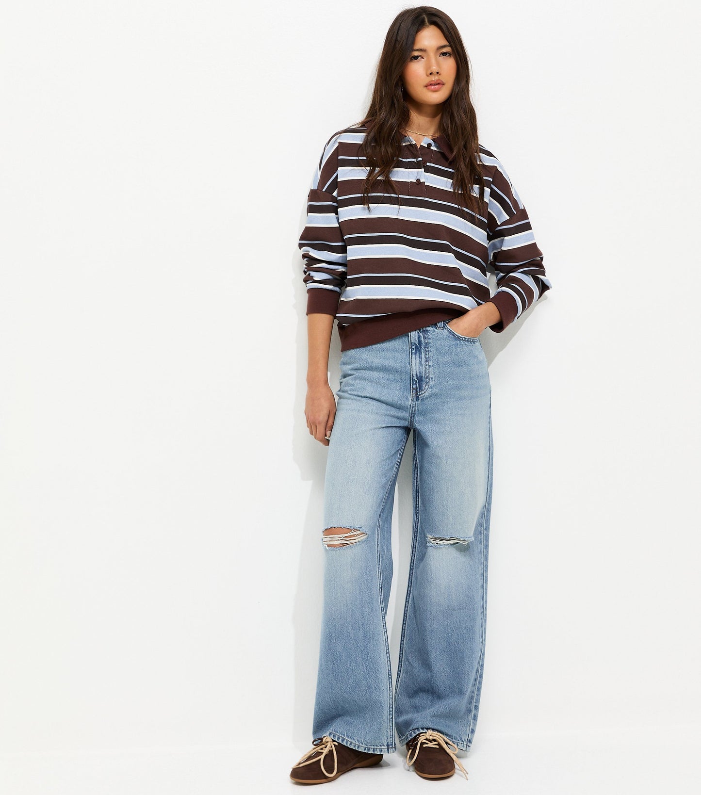 Blue Ripped Knee Wide Leg Adale Jeans by New Look