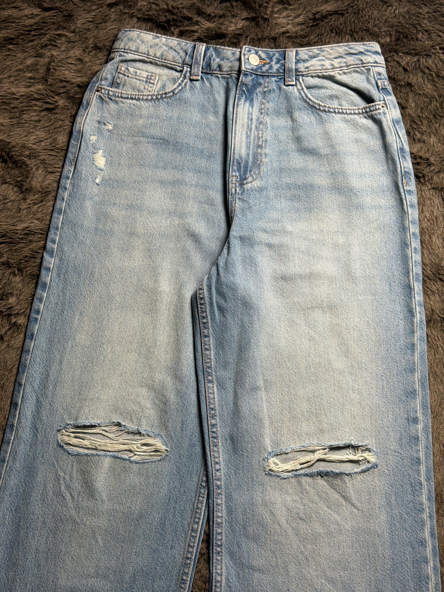 Blue Ripped Knee Wide Leg Adale Jeans by New Look