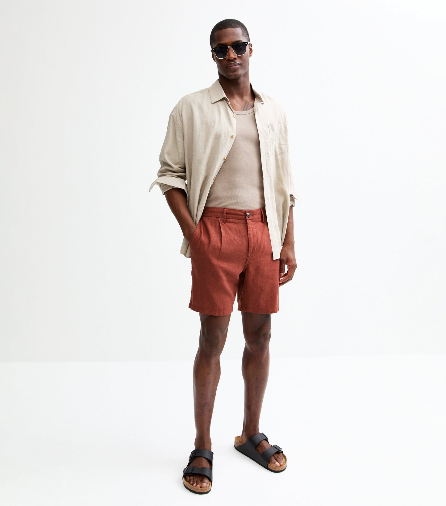 Regular Pleated Linen Blend Shorts by New Look