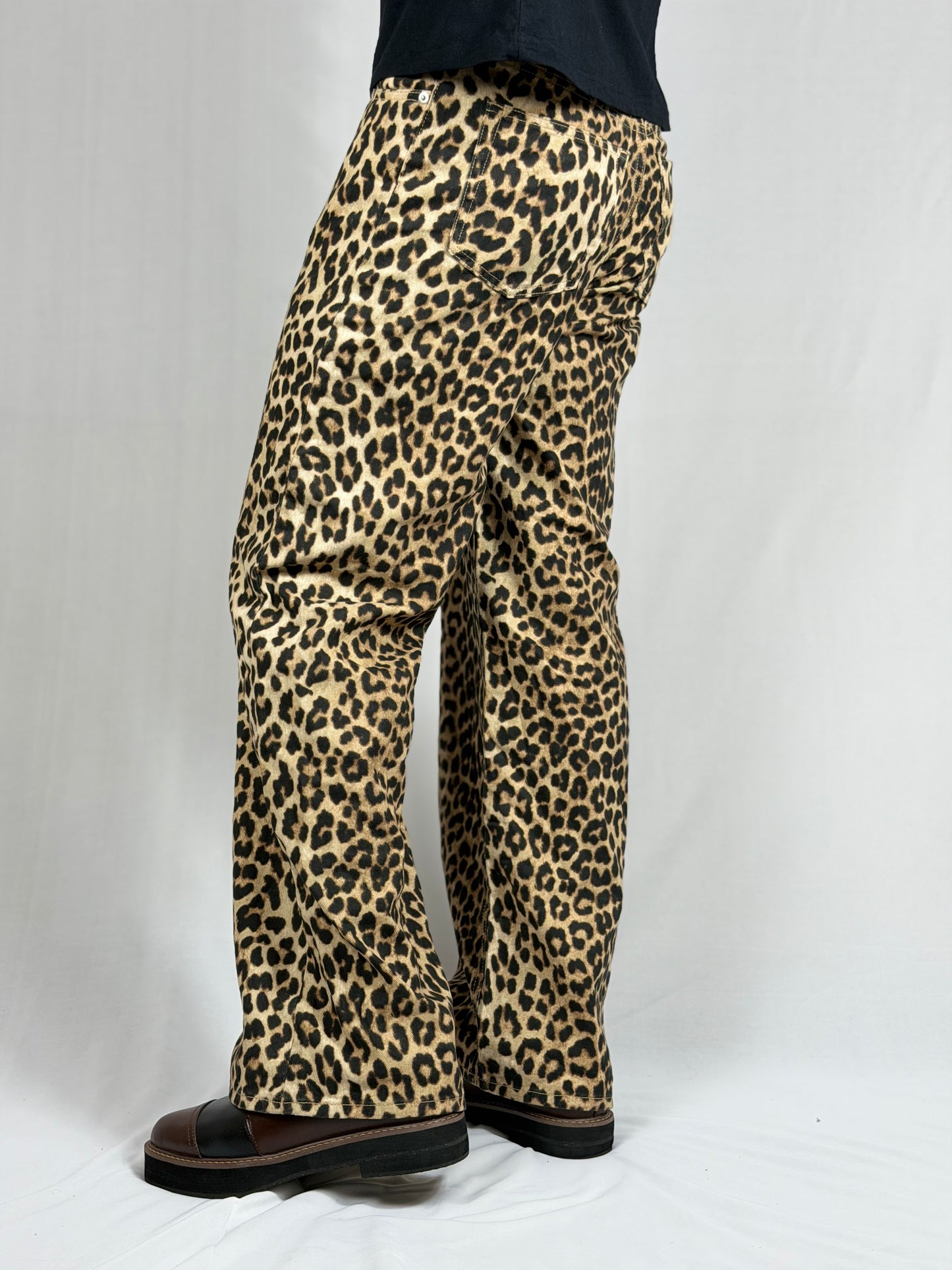 Unisex Leopard Print Wide-leg Pants
