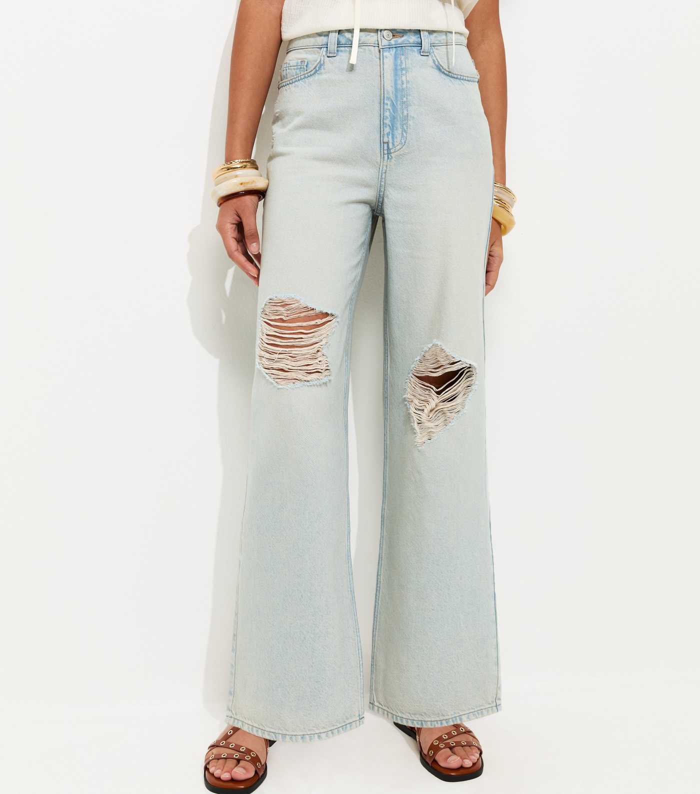 Light Blue Ripped Knee Wide Leg Adalae Jeans by New Look