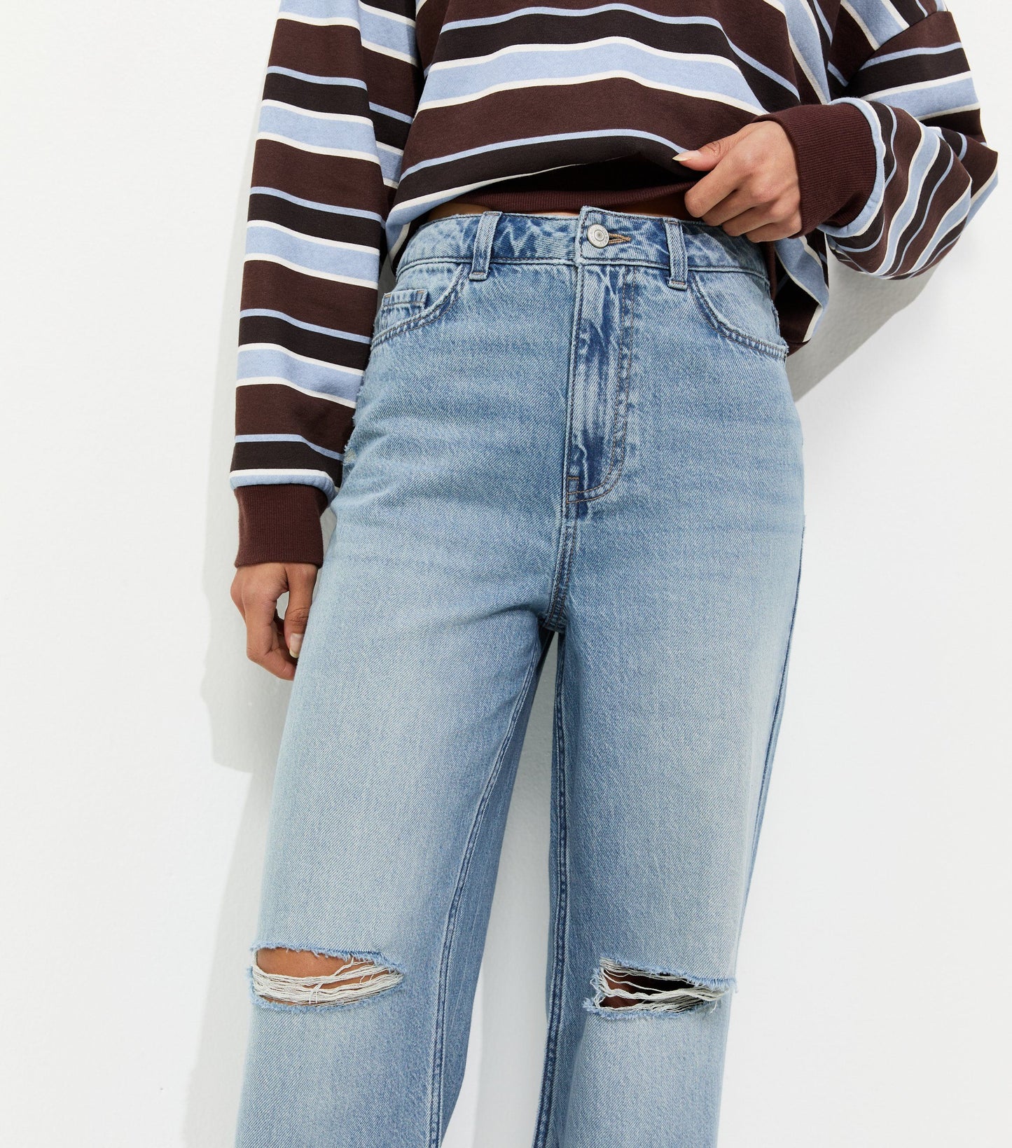Blue Ripped Knee Wide Leg Adale Jeans by New Look