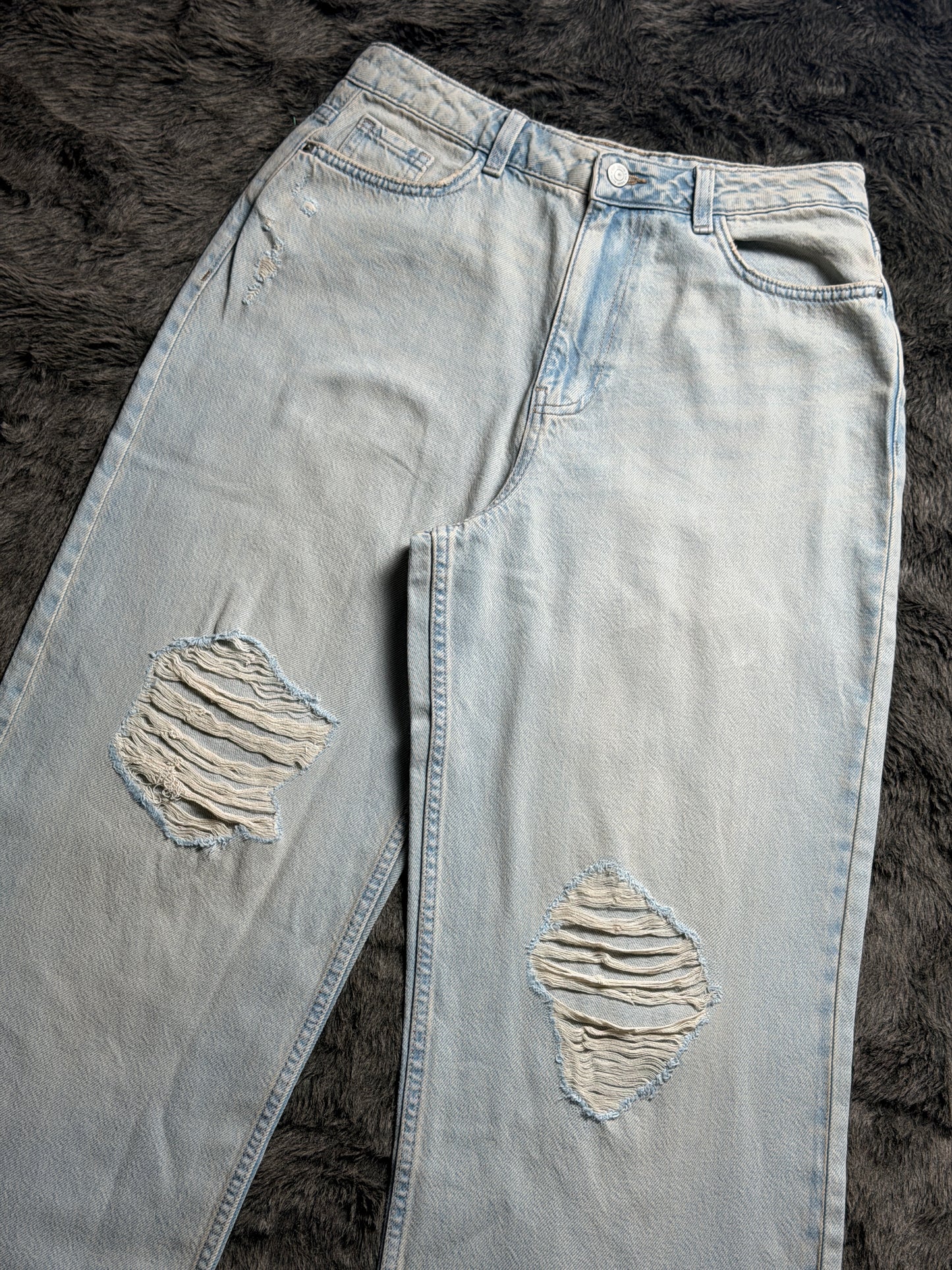 Light Blue Ripped Knee Wide Leg Adalae Jeans by New Look
