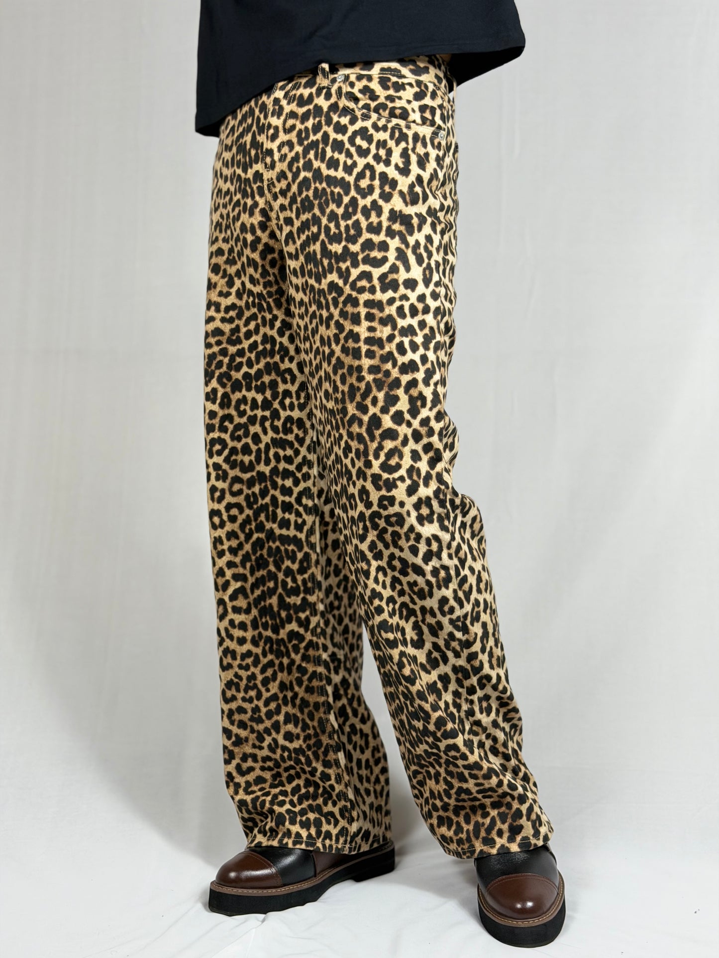 Unisex Leopard Print Wide-leg Pants
