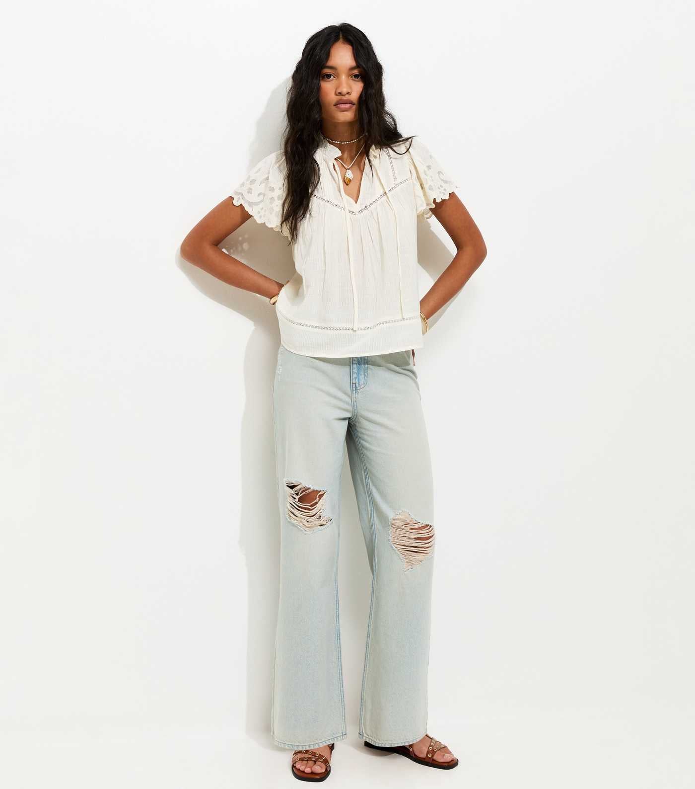 Light Blue Ripped Knee Wide Leg Adalae Jeans by New Look