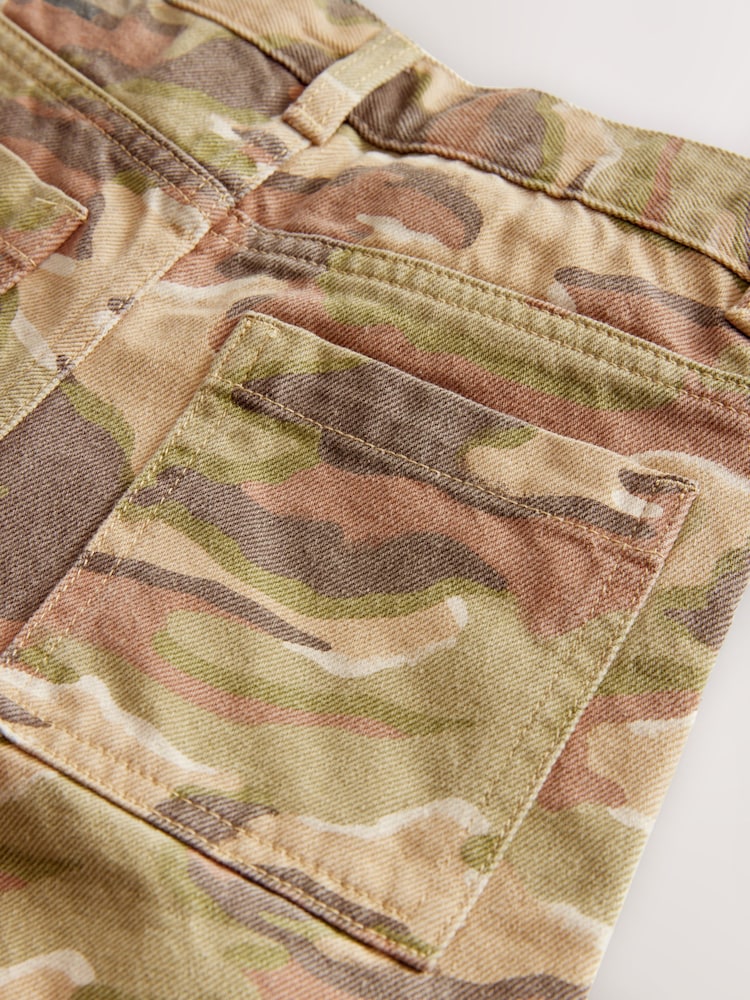 Green/Brown Camoflage Extra Long Jort 100% Cotton Denim Shorts