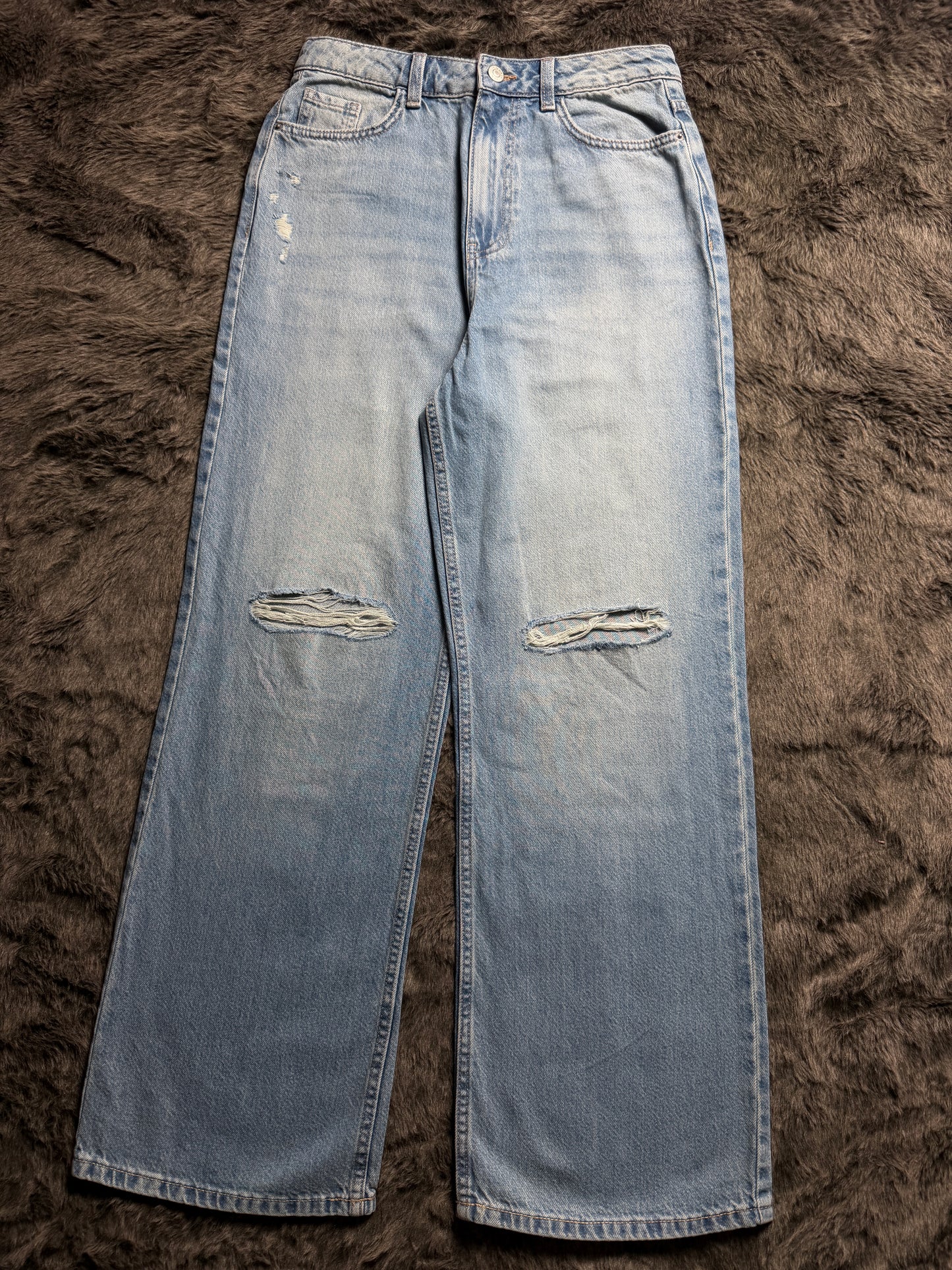 Blue Ripped Knee Wide Leg Adale Jeans by New Look