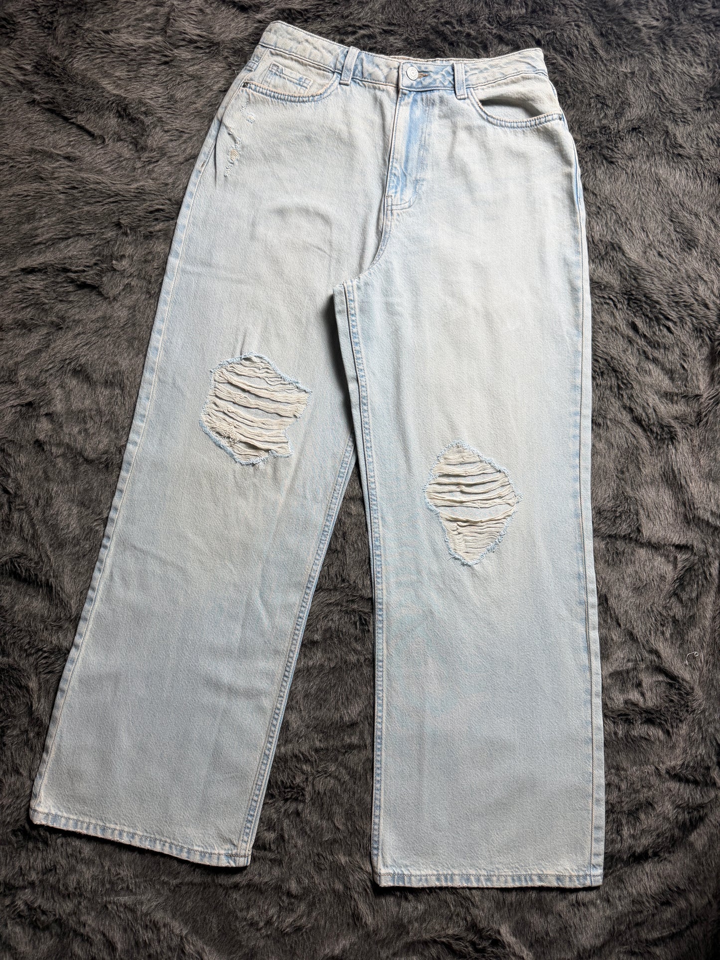 Light Blue Ripped Knee Wide Leg Adalae Jeans by New Look