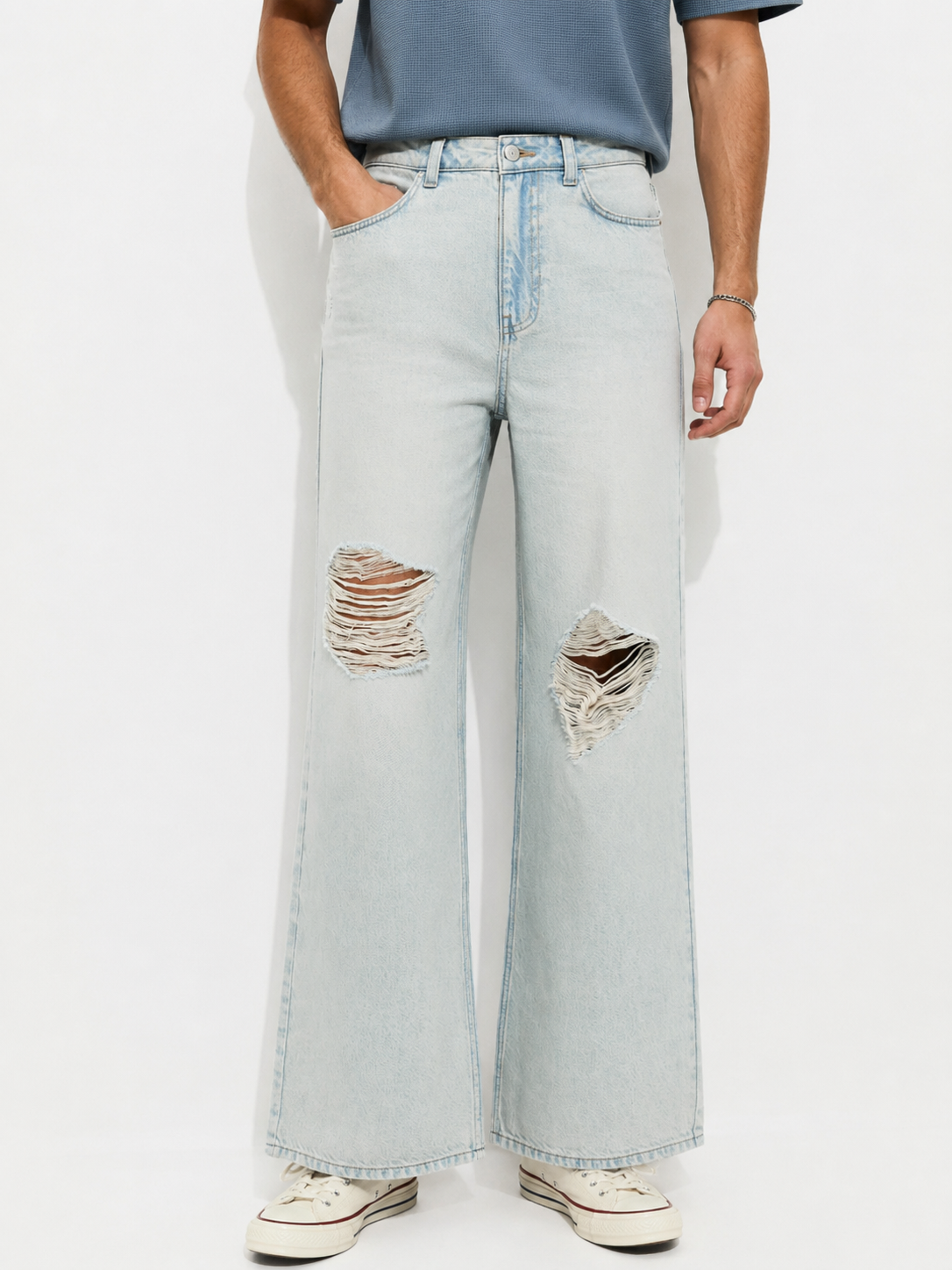 Light Blue Ripped Knee Wide Leg Adalae Jeans by New Look