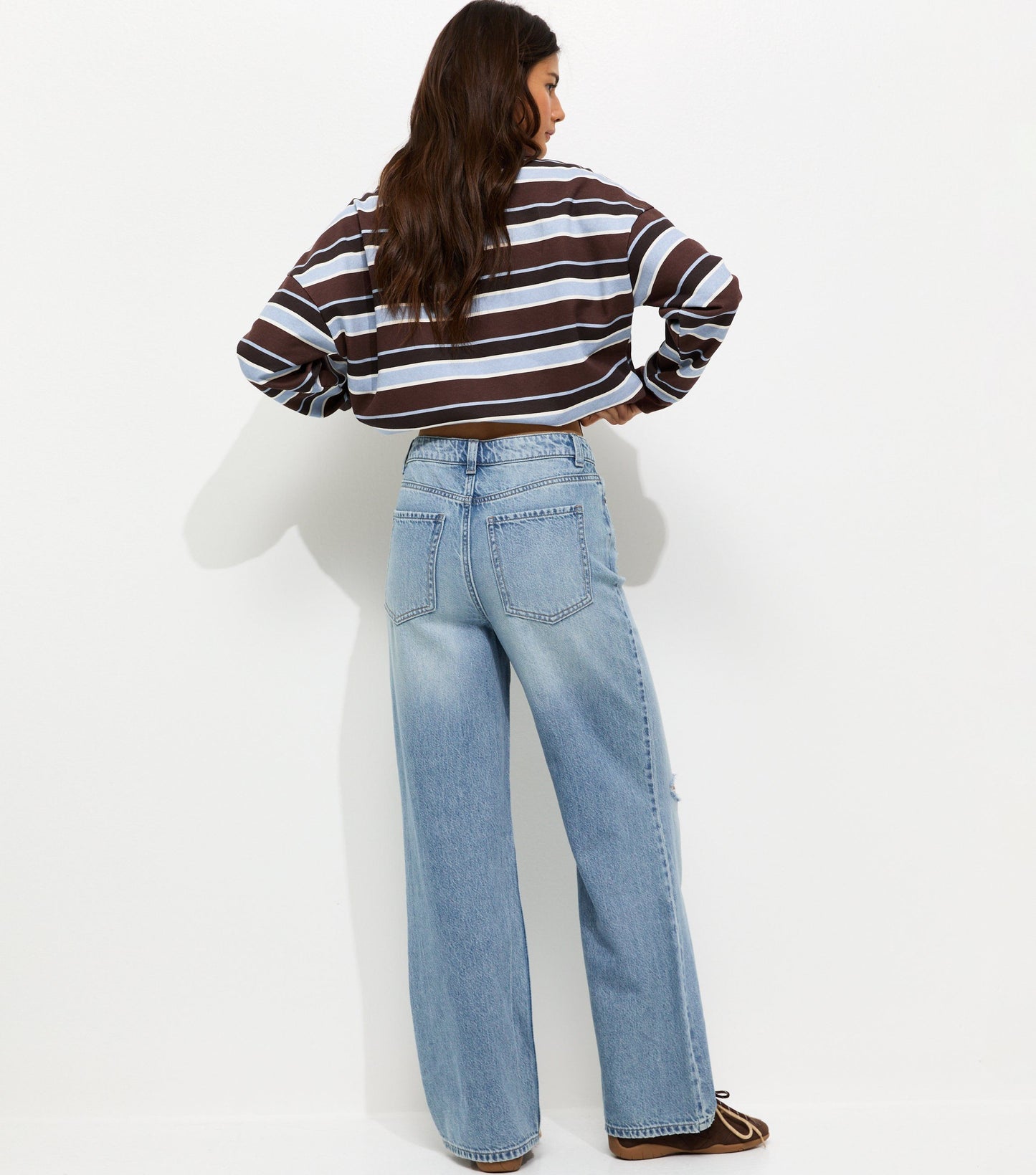 Blue Ripped Knee Wide Leg Adale Jeans by New Look