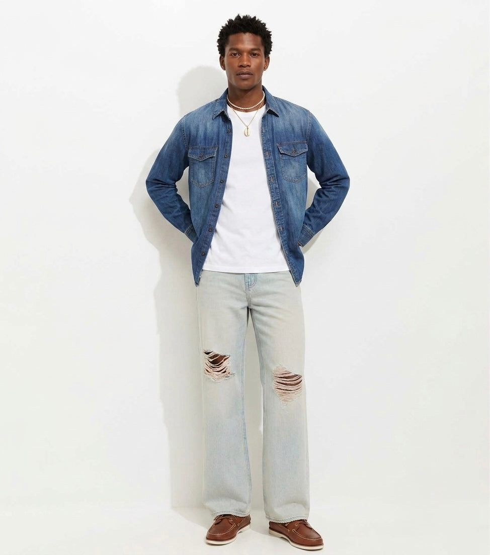 Light Blue Ripped Knee Wide Leg Adalae Jeans by New Look