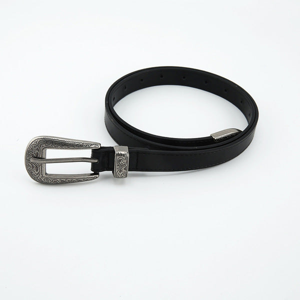 Retro Carved Buckle Faux Leather Belt
