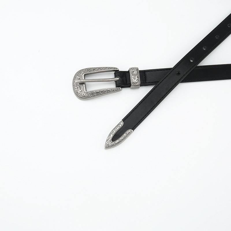 Retro Carved Buckle Faux Leather Belt