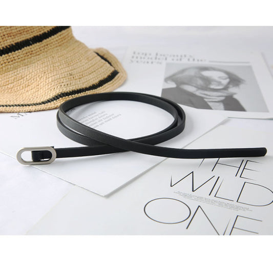 Pearl Buckle No-Hole Skinny Belt