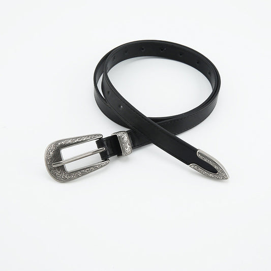 Retro Carved Buckle Faux Leather Belt