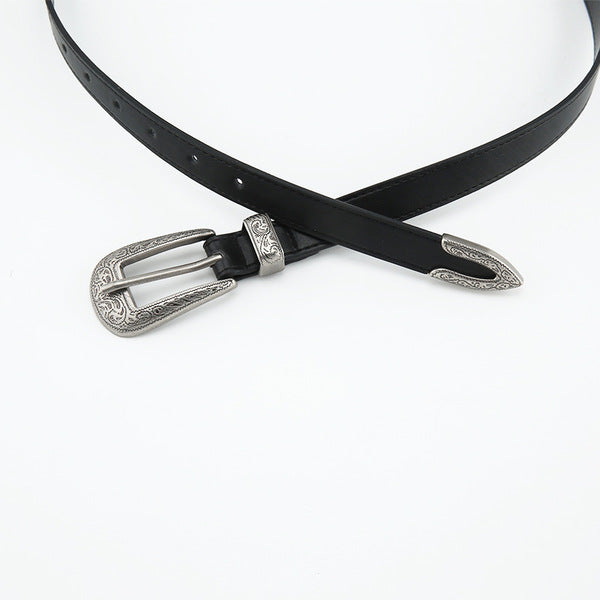 Retro Carved Buckle Faux Leather Belt