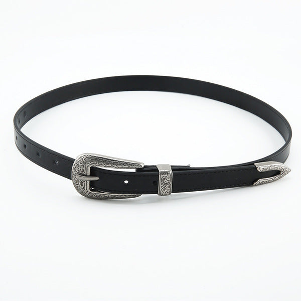 Retro Carved Buckle Faux Leather Belt