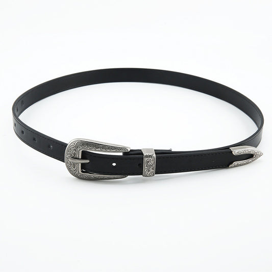 Retro Carved Buckle Faux Leather Belt
