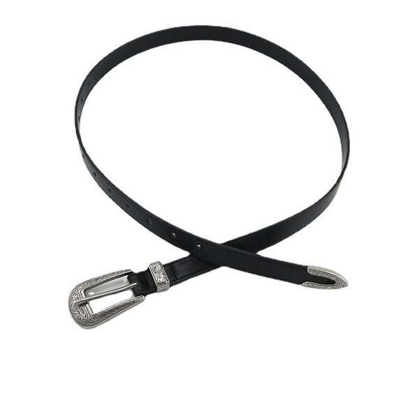 Retro Carved Buckle Faux Leather Belt