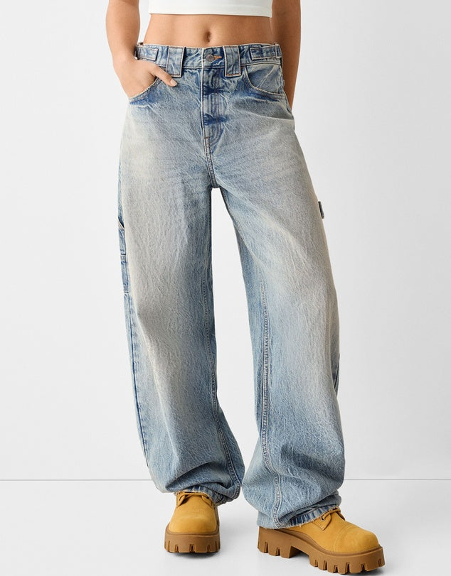 Bershka Baggy Carpenter Jeans in Dirty Cla