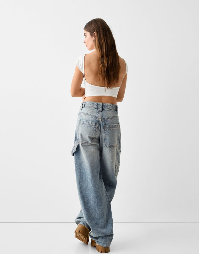 Bershka Baggy Carpenter Jeans in Dirty Cla