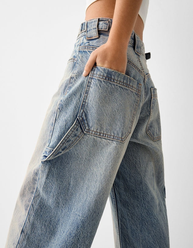 Bershka Baggy Carpenter Jeans in Dirty Cla
