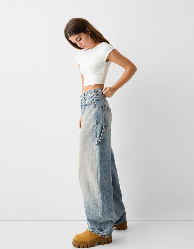 Bershka Baggy Carpenter Jeans in Dirty Cla